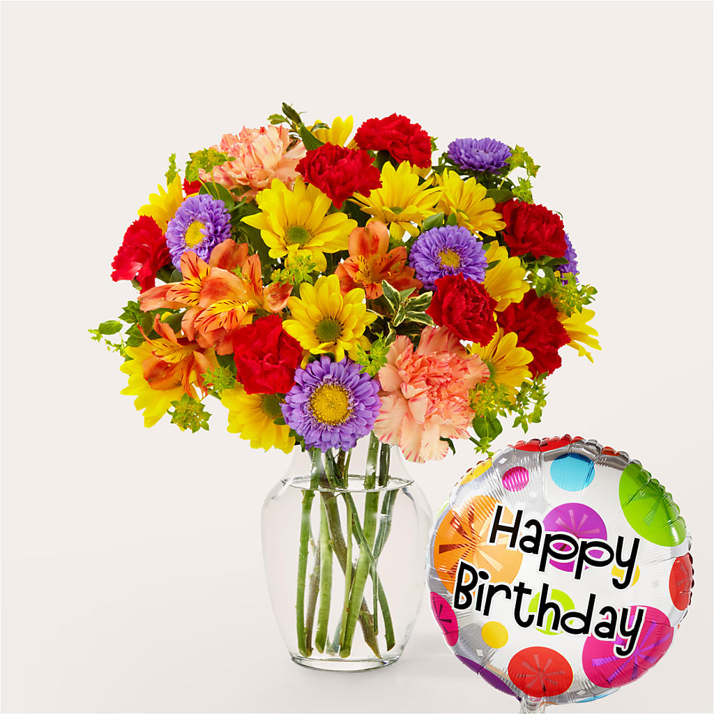 Kaleidoscope Bouquet with Birthday Balloon – RICHARD FLOWERS & GIFTS LLC, Clearwater FL