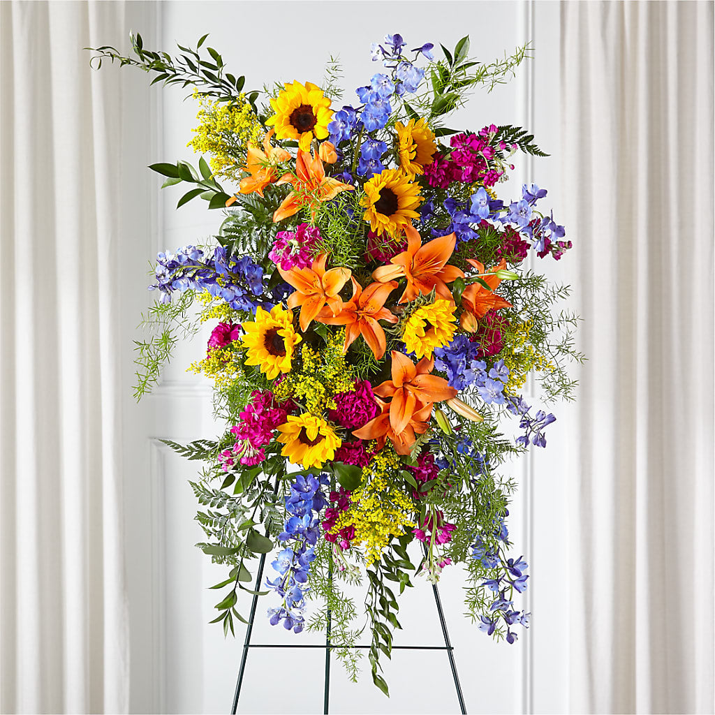 Sunlit Memories Standing Spray (Standard) – RICHARD FLOWERS & GIFTS LLC, Clearwater FL