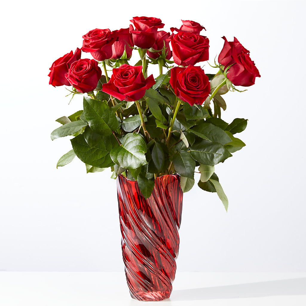 Classic Love Red Rose Bouquet with Luxe Swirl Vase – RICHARD FLOWERS & GIFTS LLC, Clearwater FL