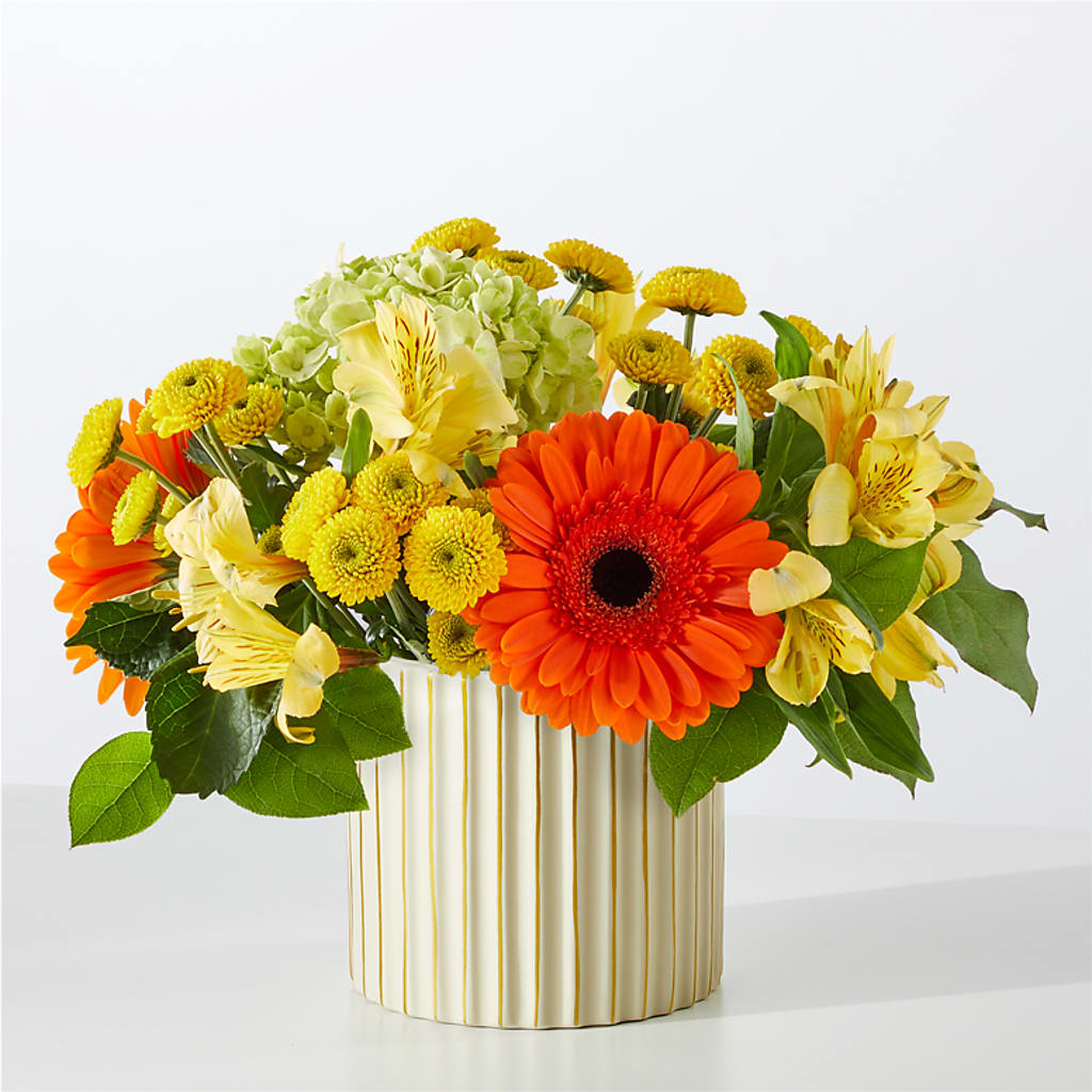 Autumn Sunshine Bouquet with Ivory Vase – RICHARD FLOWERS & GIFTS LLC, Clearwater FL